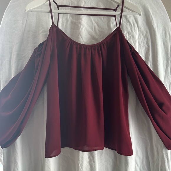 SUGAR + LIPS | WOMEN’S SHEER OFF-THE-SHOULDER BLOUSE | BURGUNDY | SMALL | NWT - Picture 3 of 11